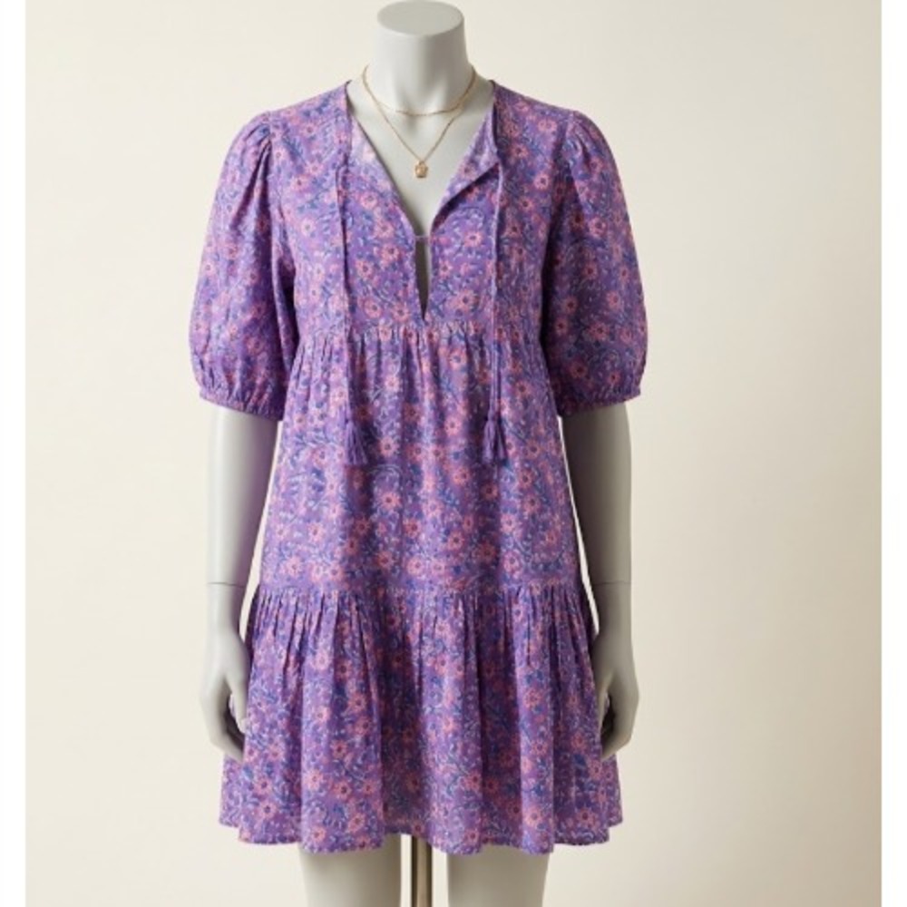 Emerson Fry india collection Tuckernuck Isla Tiered Dress XS S purple floral